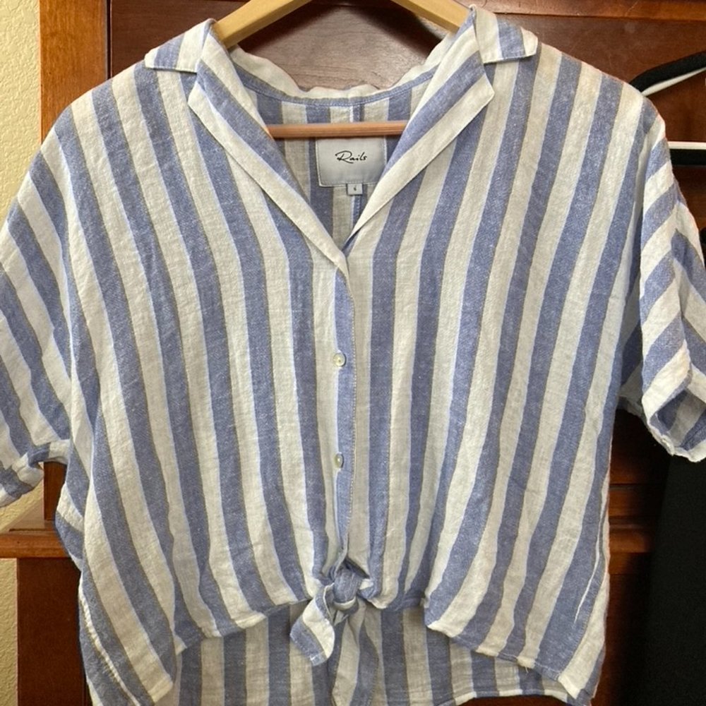 Rails Thea Tie-Front Striped Linen Blouse - image 3